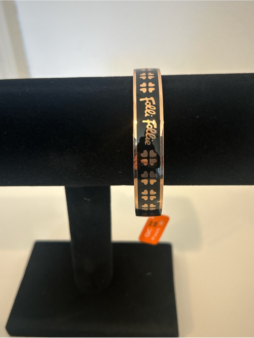 Folli Follie Black and Rose Gold Clover Bangle Bracelet